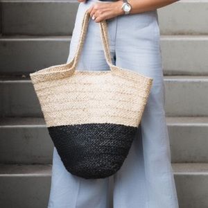 Colorblock Straw Tote